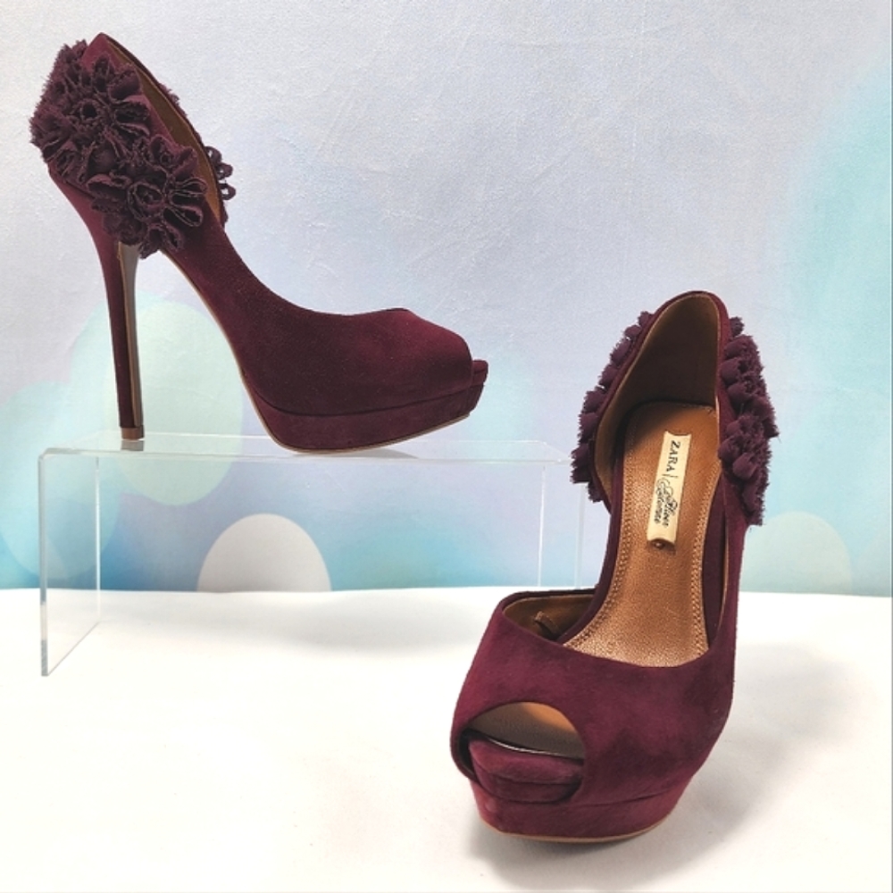 ZARA – Stiletto heels approx. 4.75”, peep-toe, burgundy wine, size 6.5